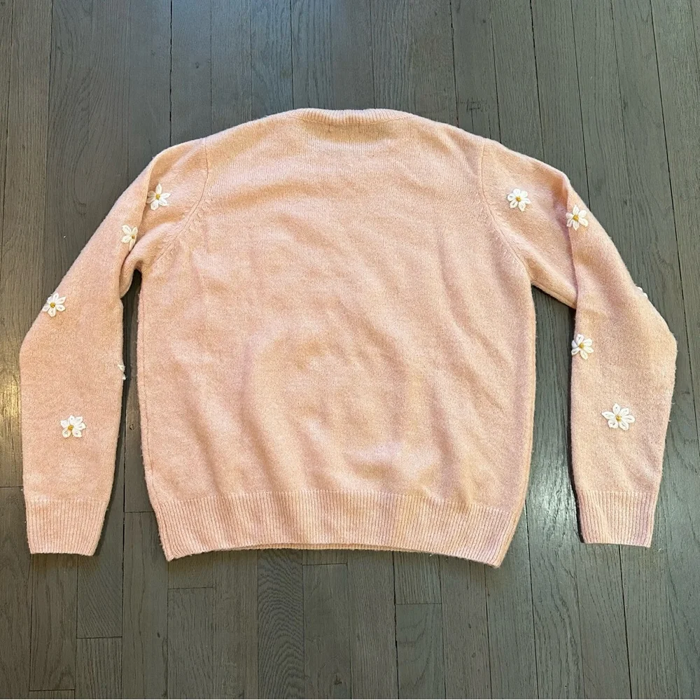 Lush Pink Daisy Embroidered Crewneck Sweater - Picture 6 of 10